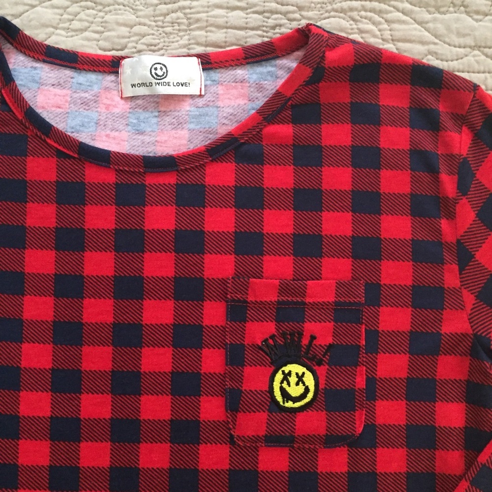 Smiley Embroidered Check Longsleeve Top - Picture 2 of 5